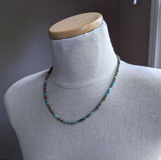 men's faceted cube bead turquoise necklace