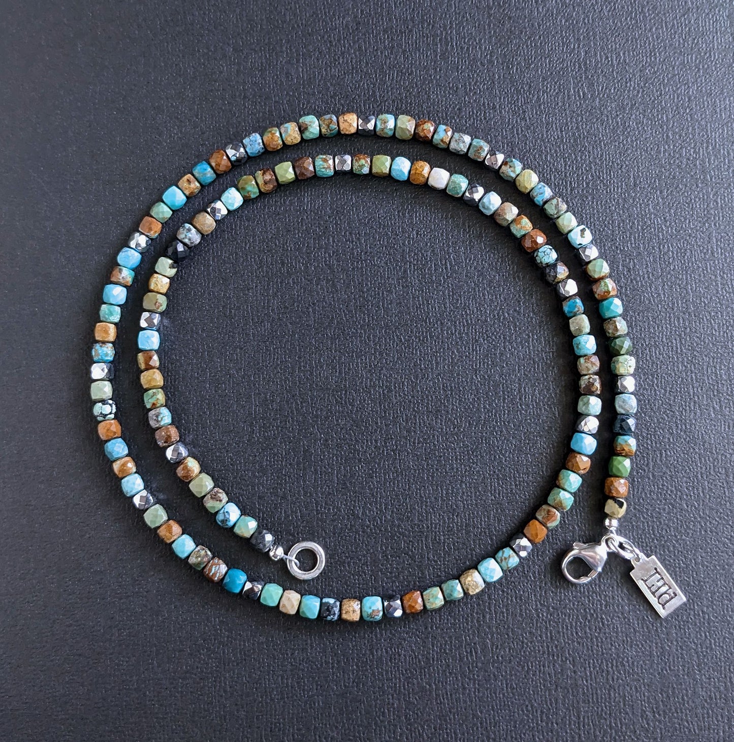 men's 4mm turquoise cube bead necklace