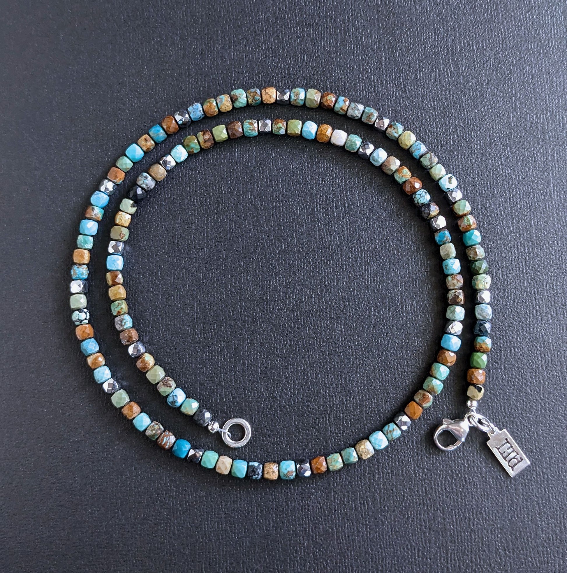 men's 4mm turquoise cube bead necklace