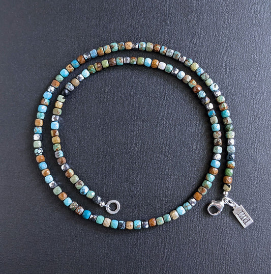 men's 4mm turquoise cube bead necklace