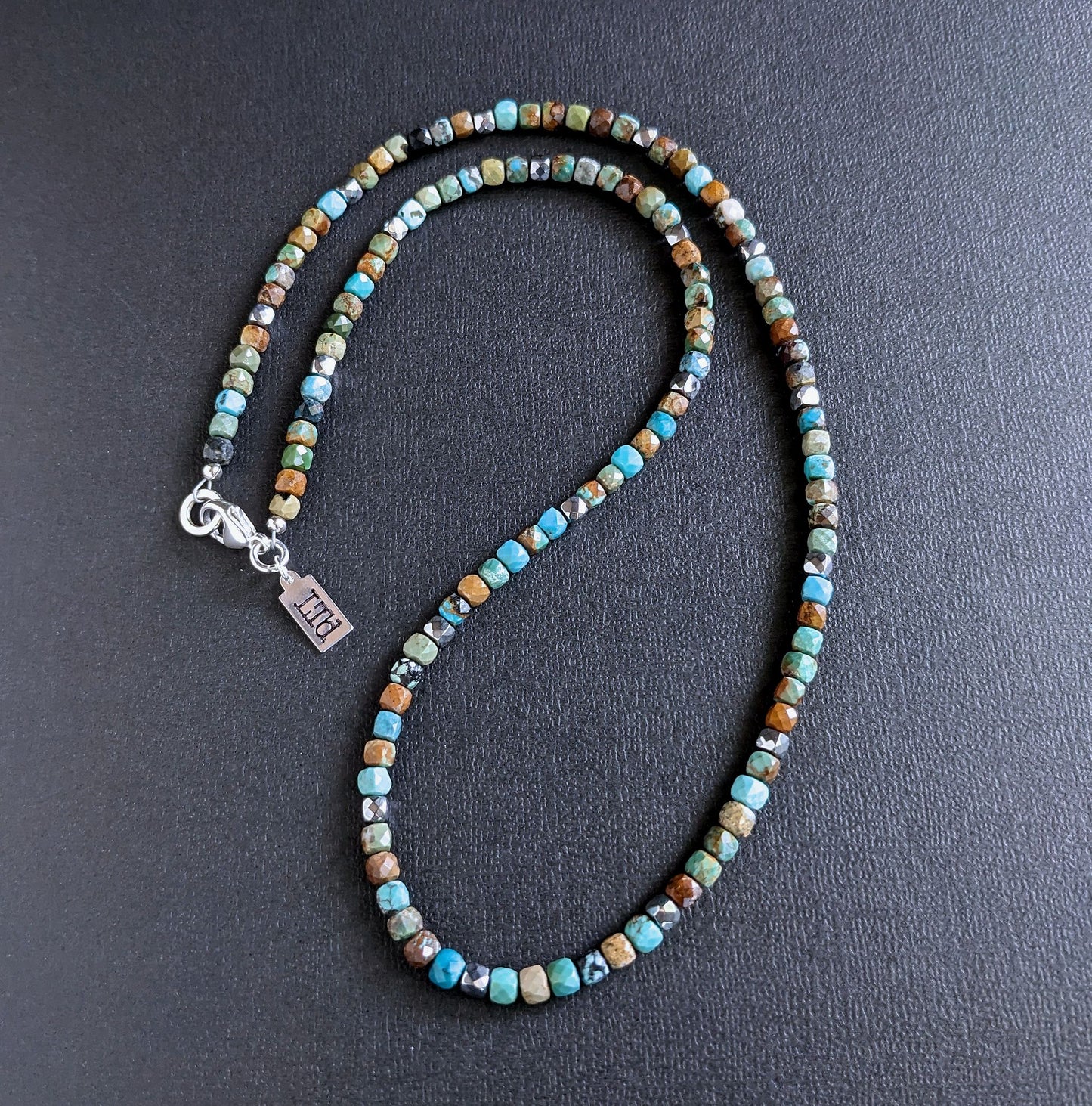 men's faceted turquoise bead necklace