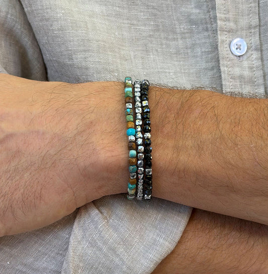 men's 4mm cube bead bracelet, genuine turquoise