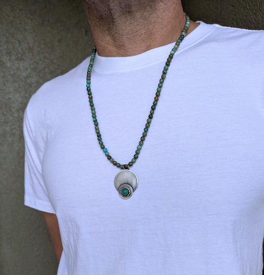 men's 6mm turquoise bead necklace with sterling silver pendant
