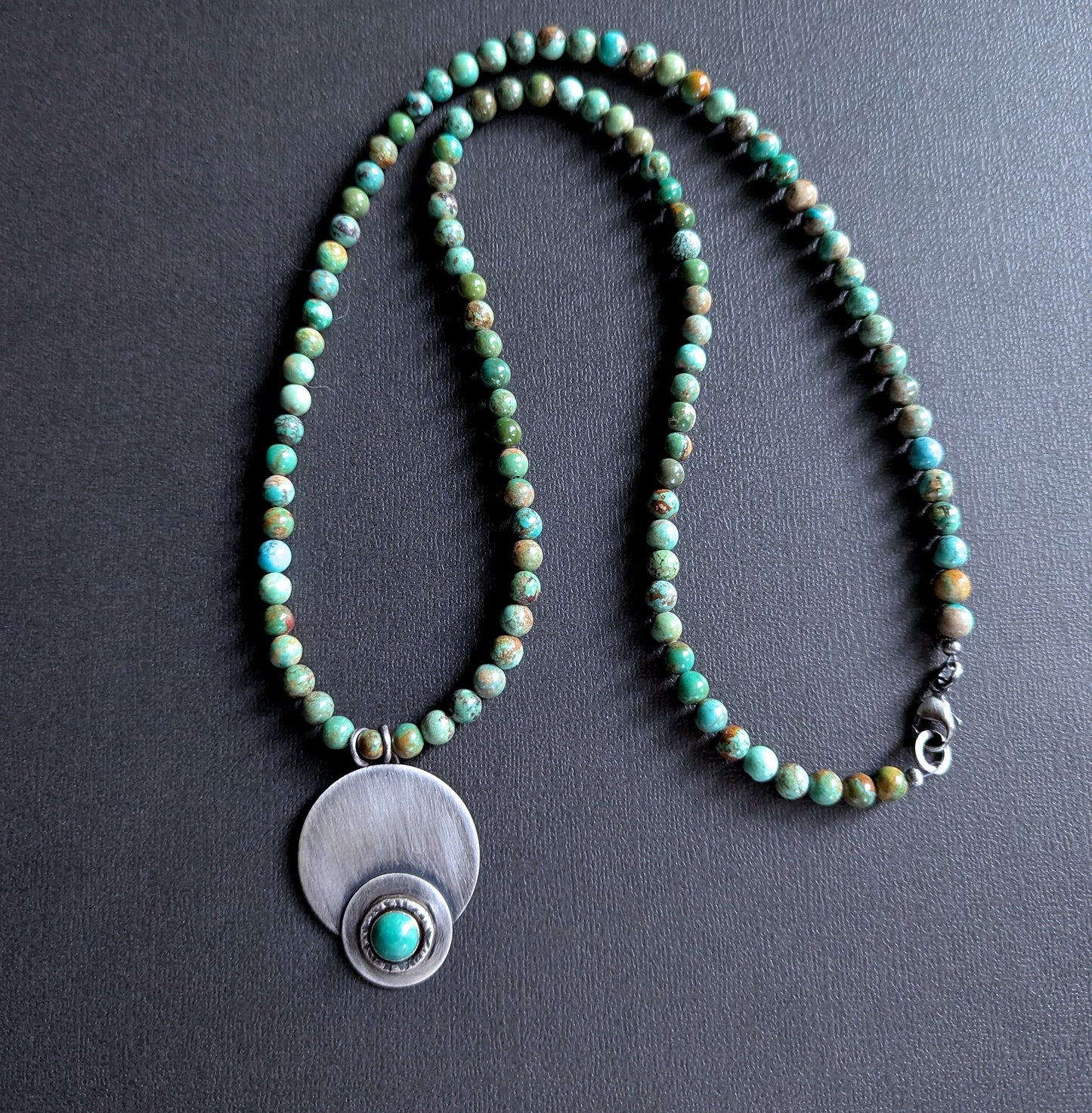 men's 6mm turquoise bead necklace with sterling silver pendant