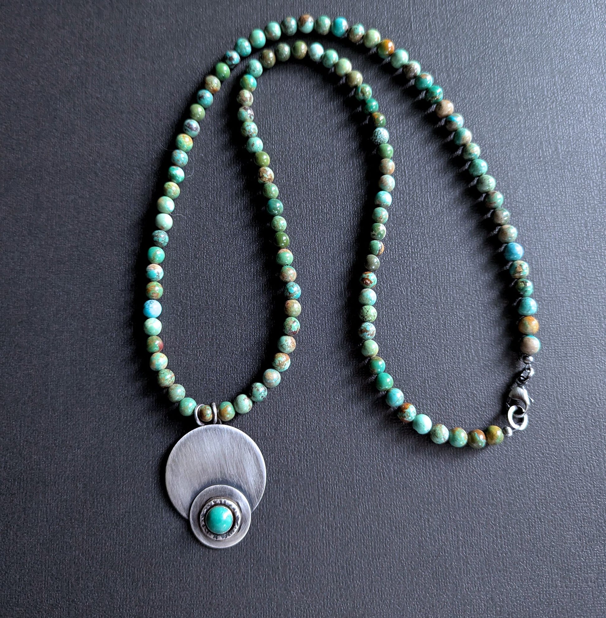 men's 6mm turquoise bead necklace with sterling silver pendant