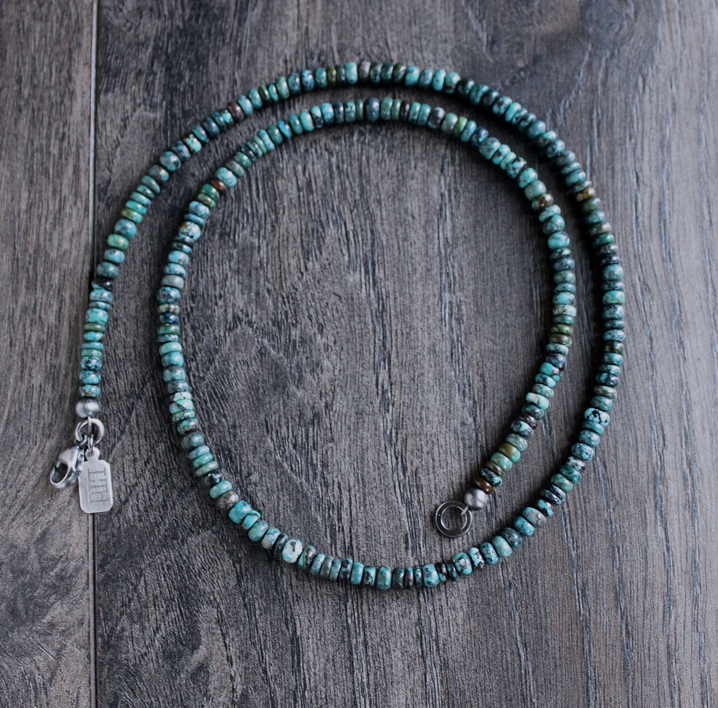 men's green blue turquoise bead necklace