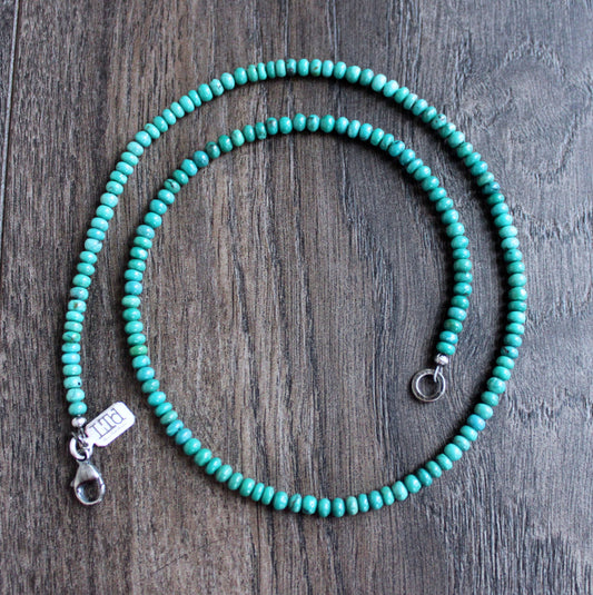 Blue Turquoise Rondelle Bead Necklace, 4mm