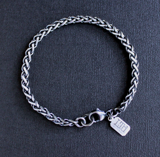 4mm Wheat Chain Bracelet, Oxidized Silver