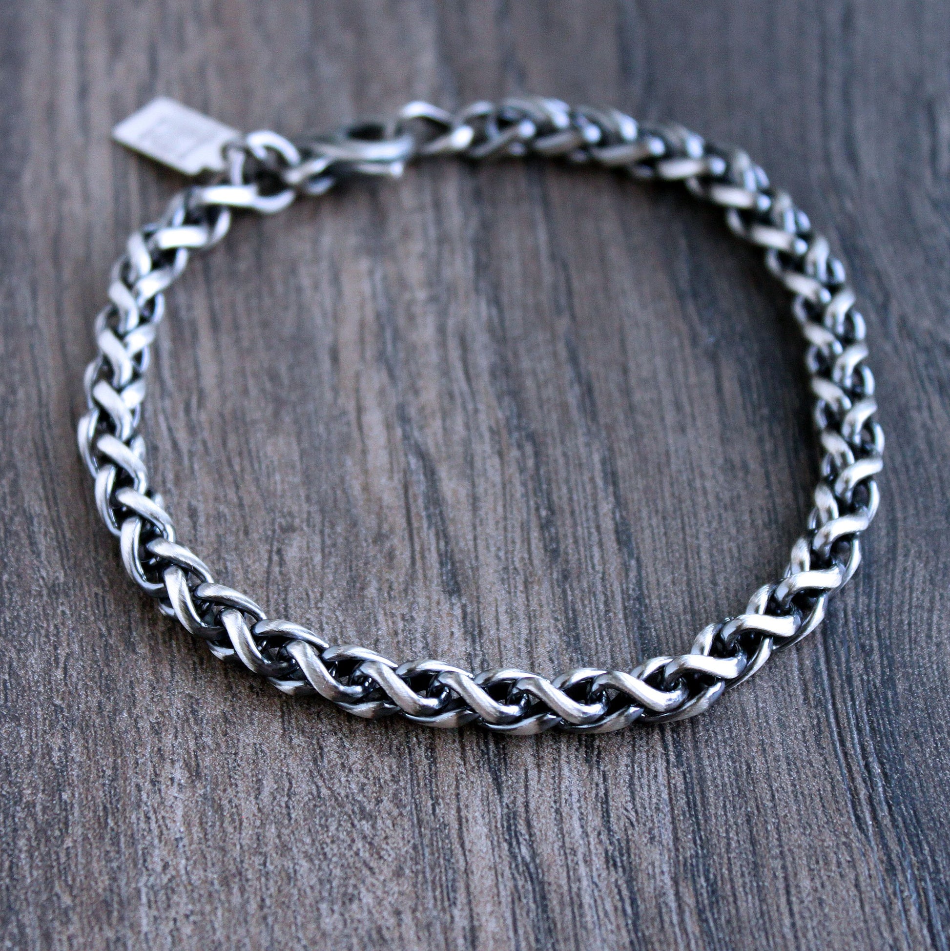 men's oxidized sterling silver chain bracelet