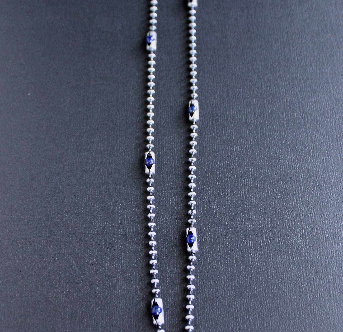 men's blue lapis bead silver chain necklace