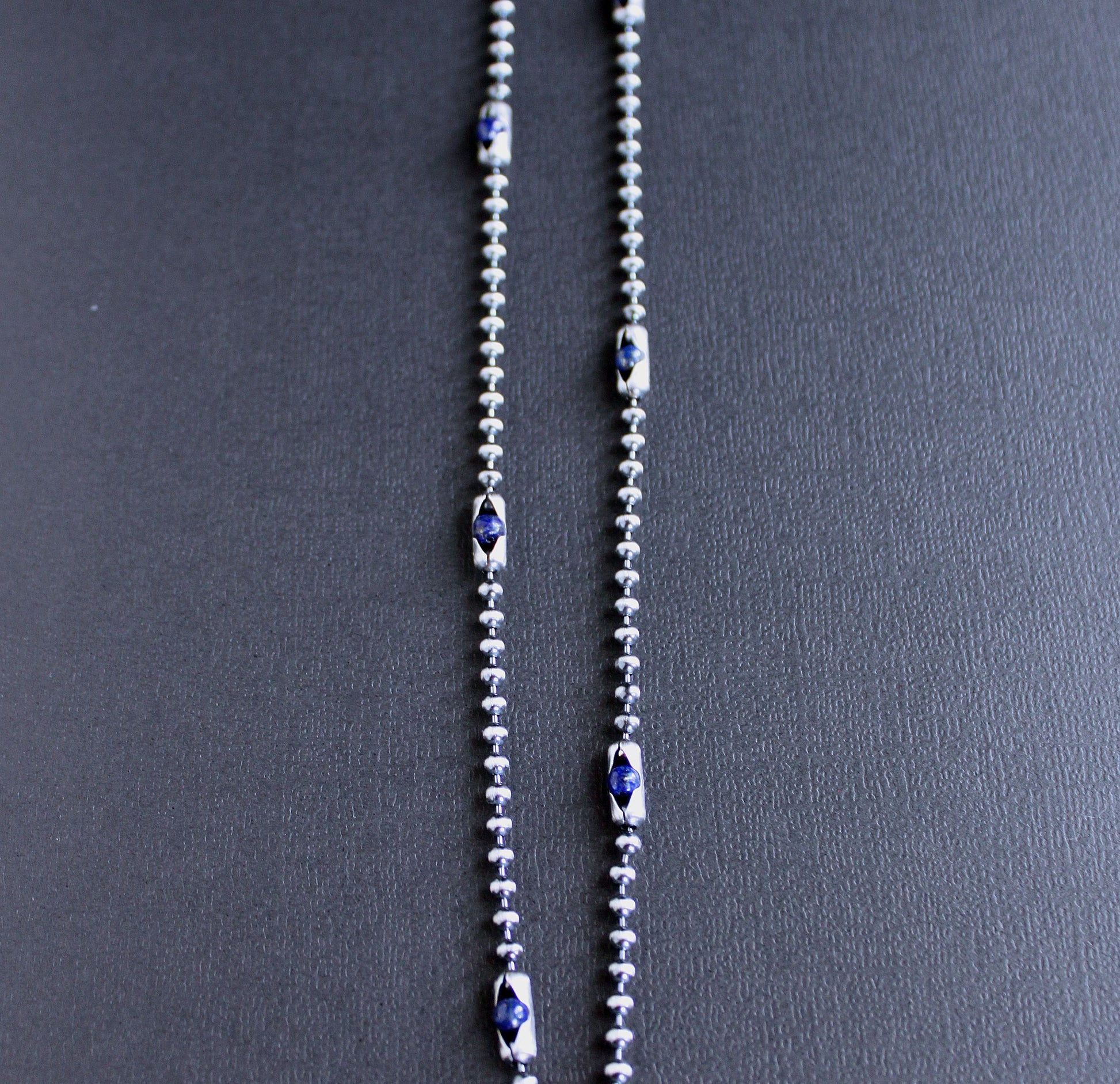 men's blue lapis bead silver chain necklace