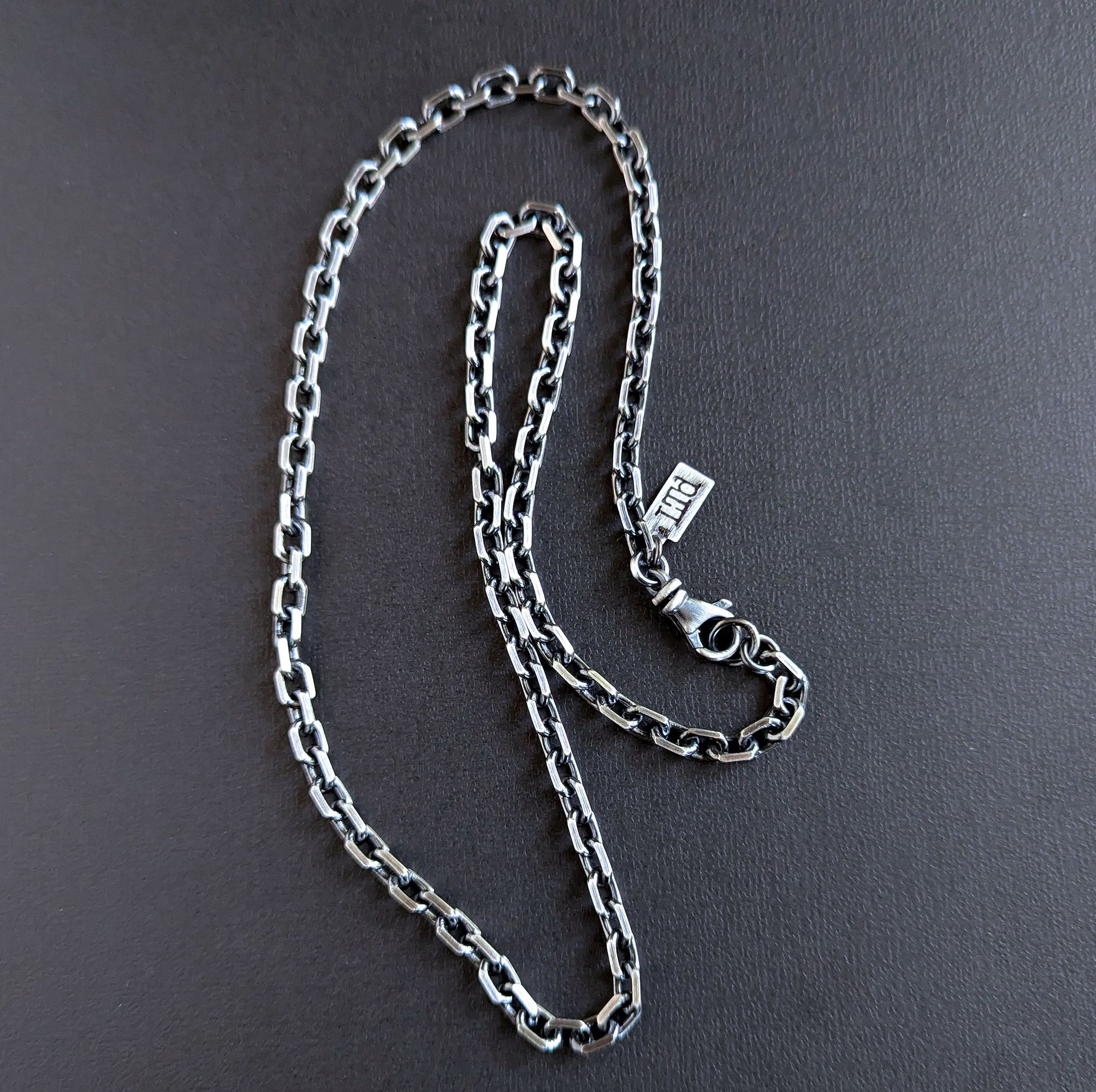 men's sterling silver bevel edge chain necklace