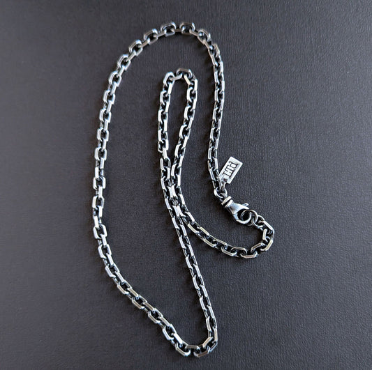 men's sterling silver bevel edge chain necklace