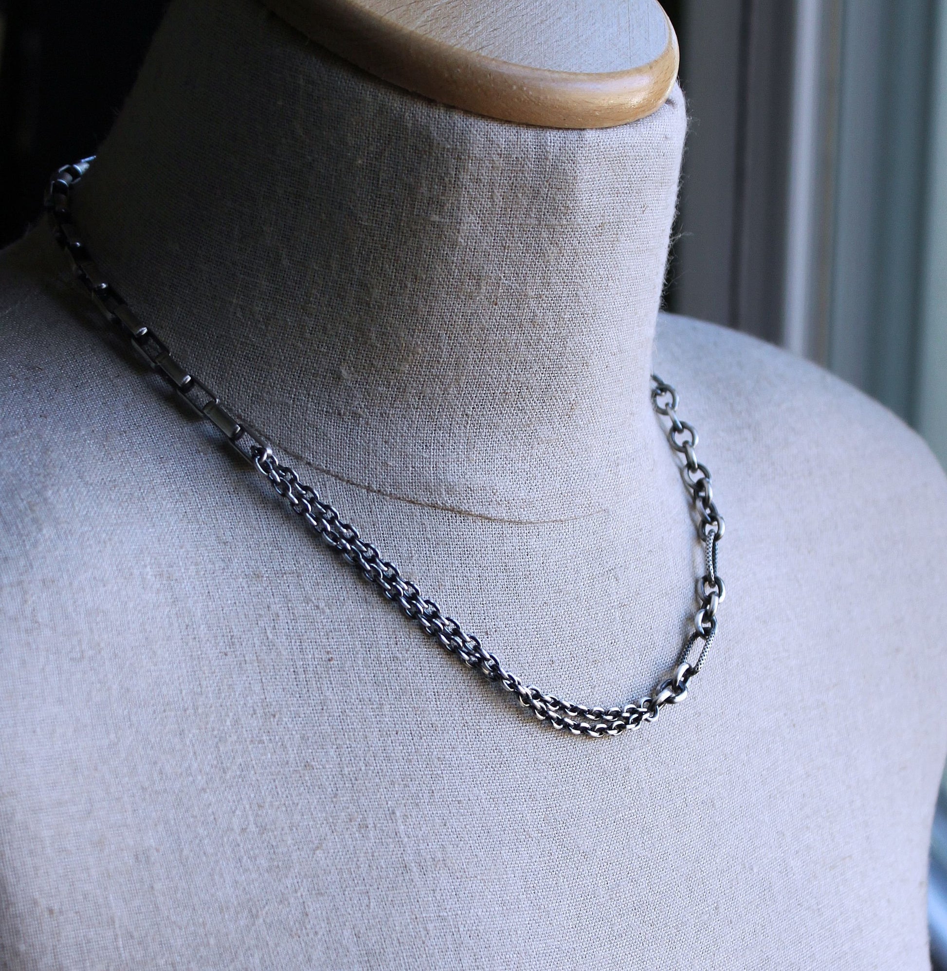men's unique silver mixed chain necklace