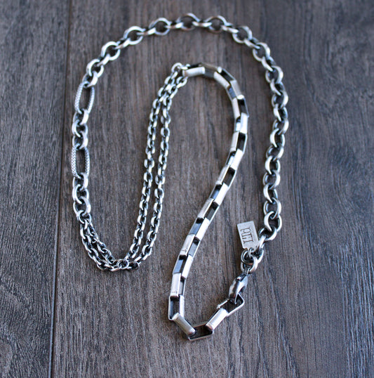 men's sterling silver mixed chain necklace