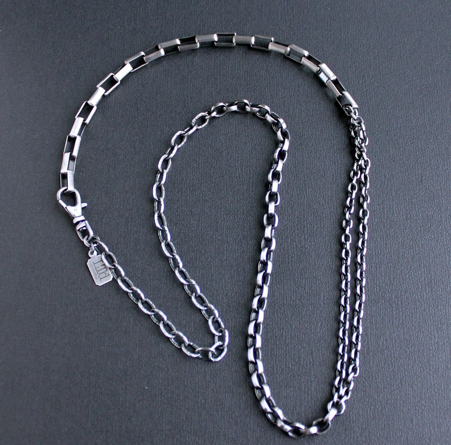 Silver Mixed Chain Necklace, 26 inches