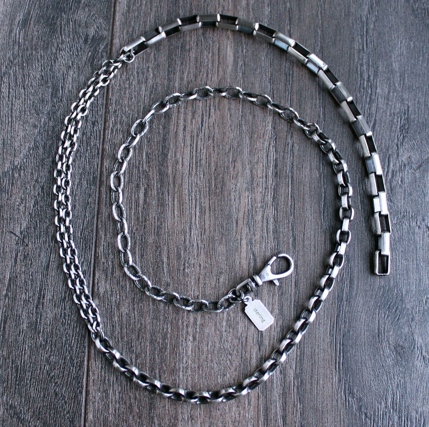 Silver Mixed Chain Necklace, 26 inches
