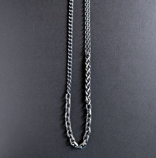 men's heavy silver mixed chain necklace