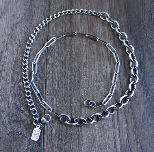 men's curb, cable, paperclip chain necklace