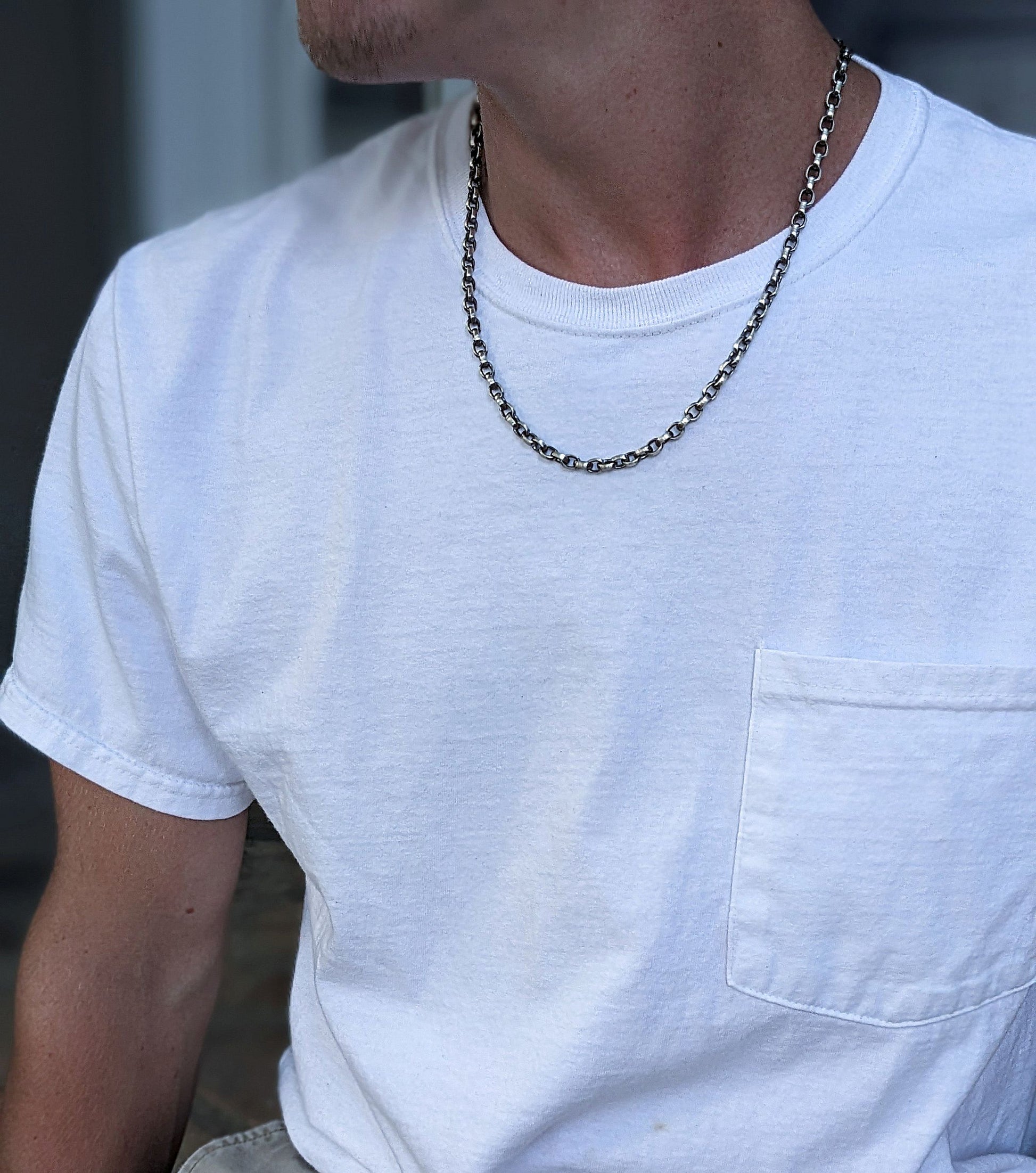 Men's Heavy Silver Oval Rolo Chain Necklace – LynnToddDesigns