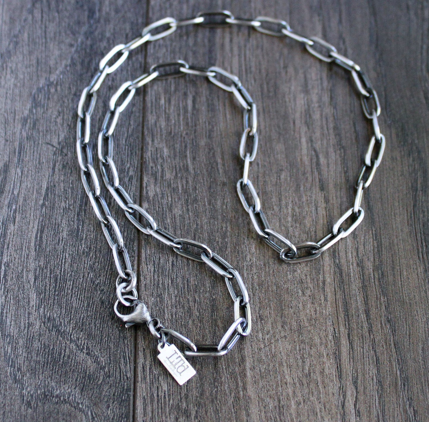 Men's large sterling silver paperclip chain necklace
