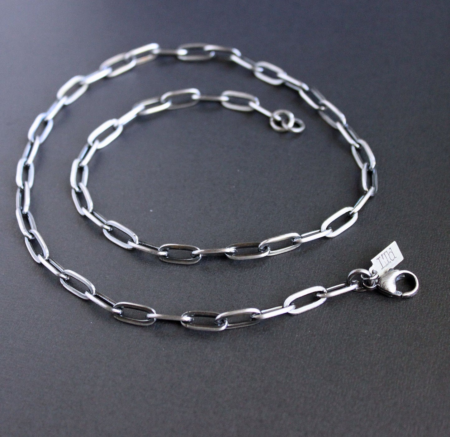 men's oxidized silver paperclip chain necklace