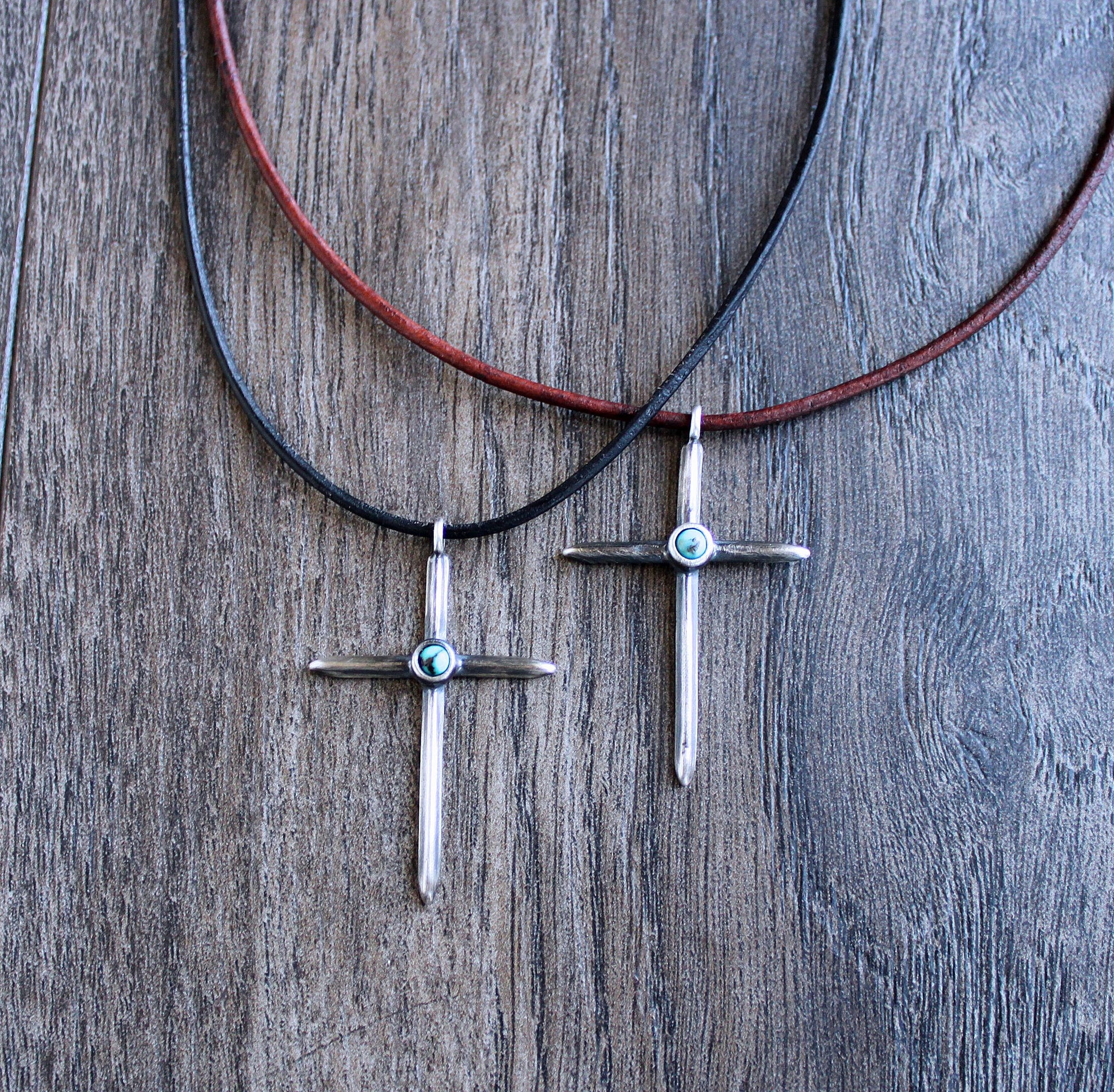 sterling silver cross pendant with turquoise stone