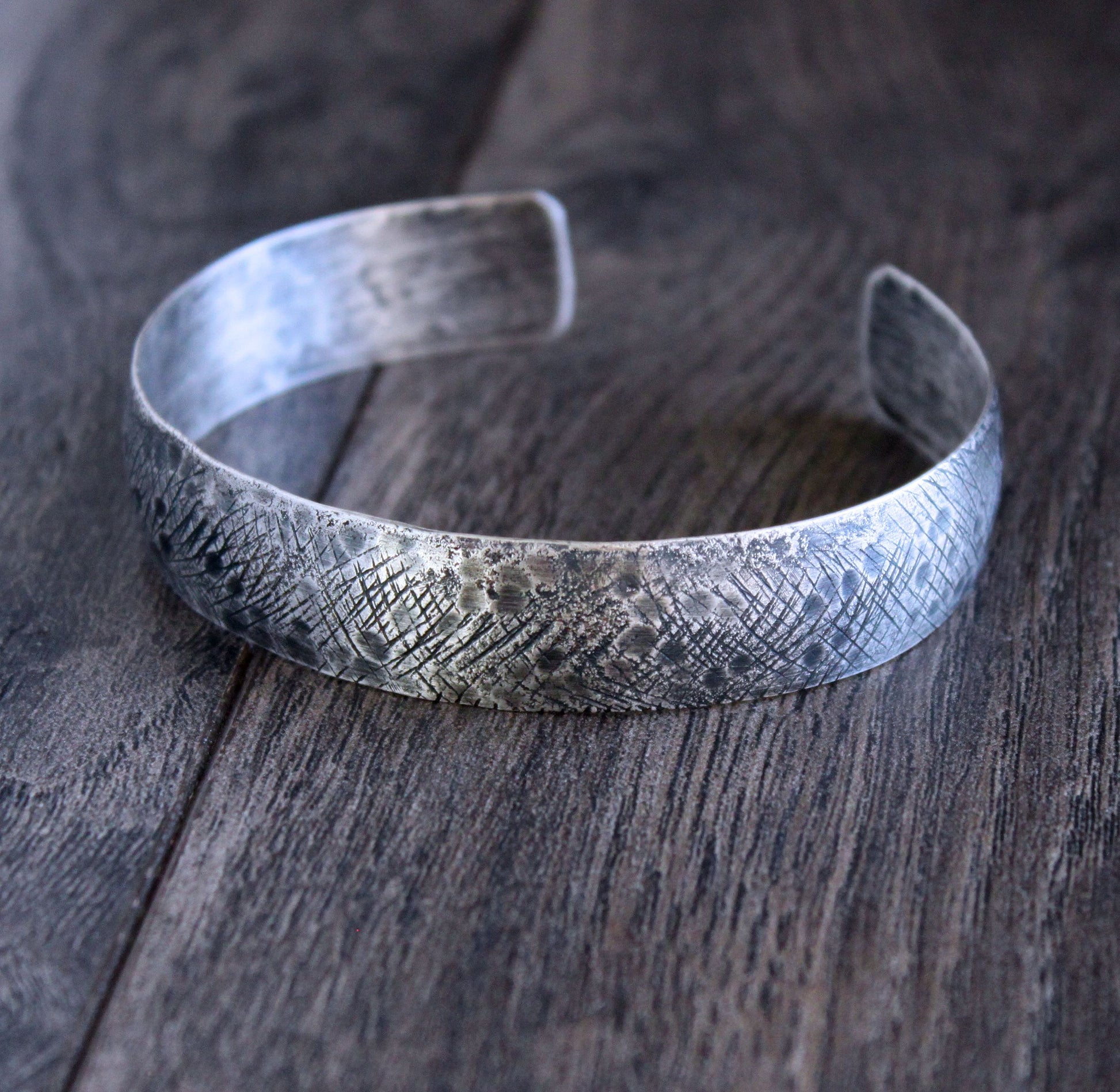 rustic hammered sterling silver cuff bracelet