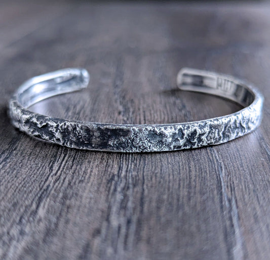 Men's rustic sterling silver cuff bracelet