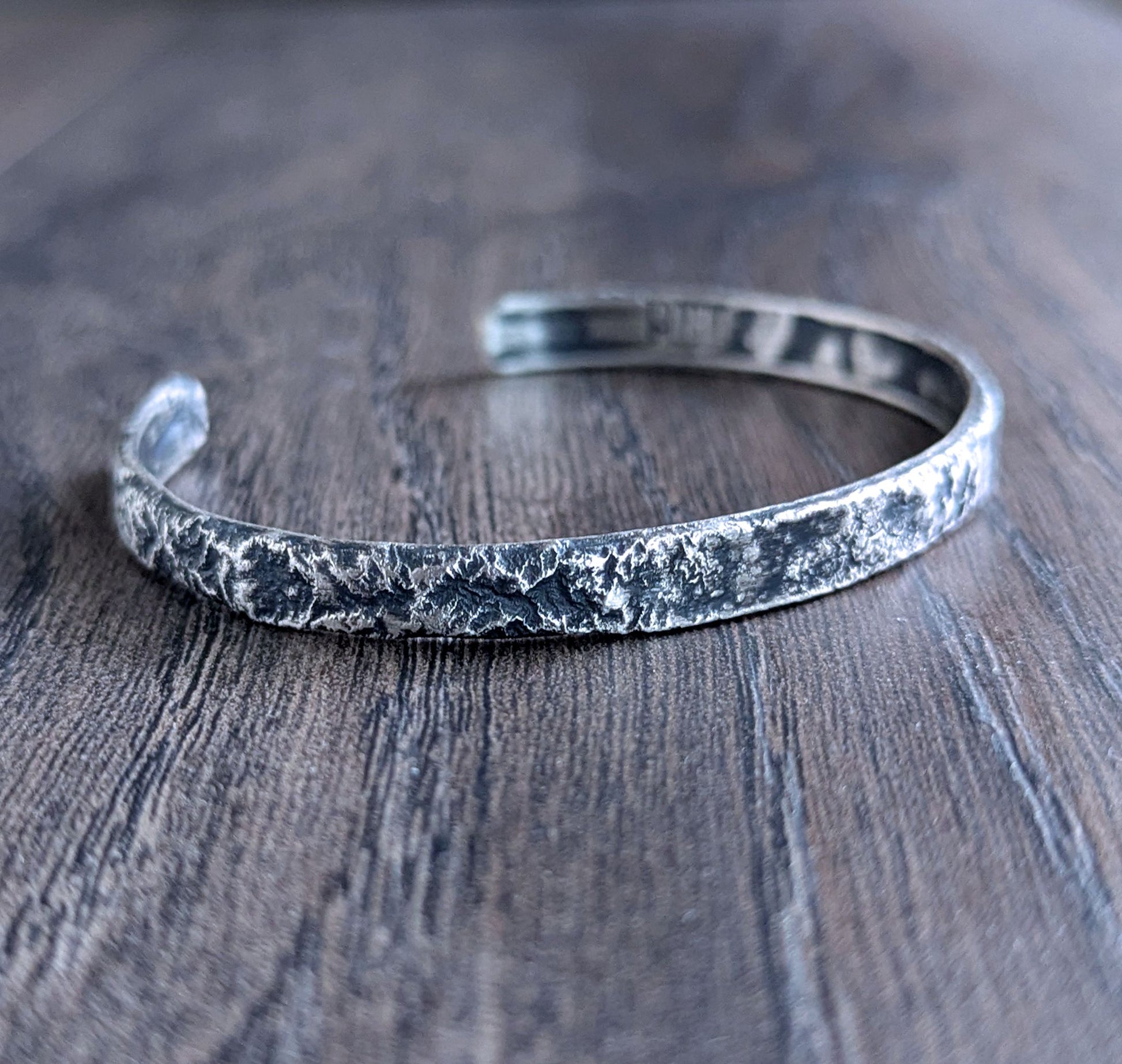 men's thin rustic silver cuff bracelet