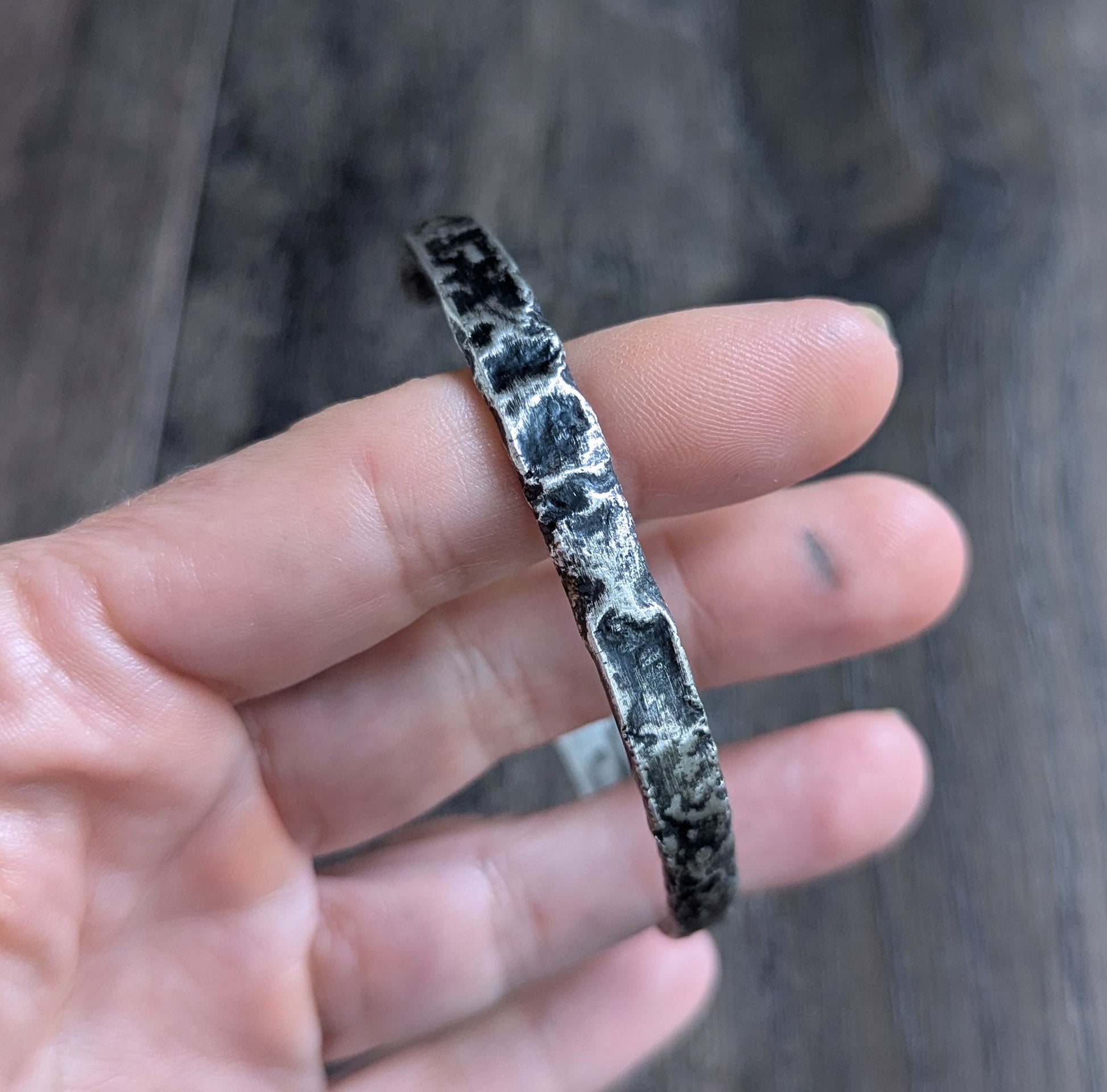 men's rustic oxidized bangle bracelet