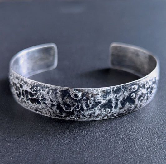men's large sterling silver textured cuff bracelet