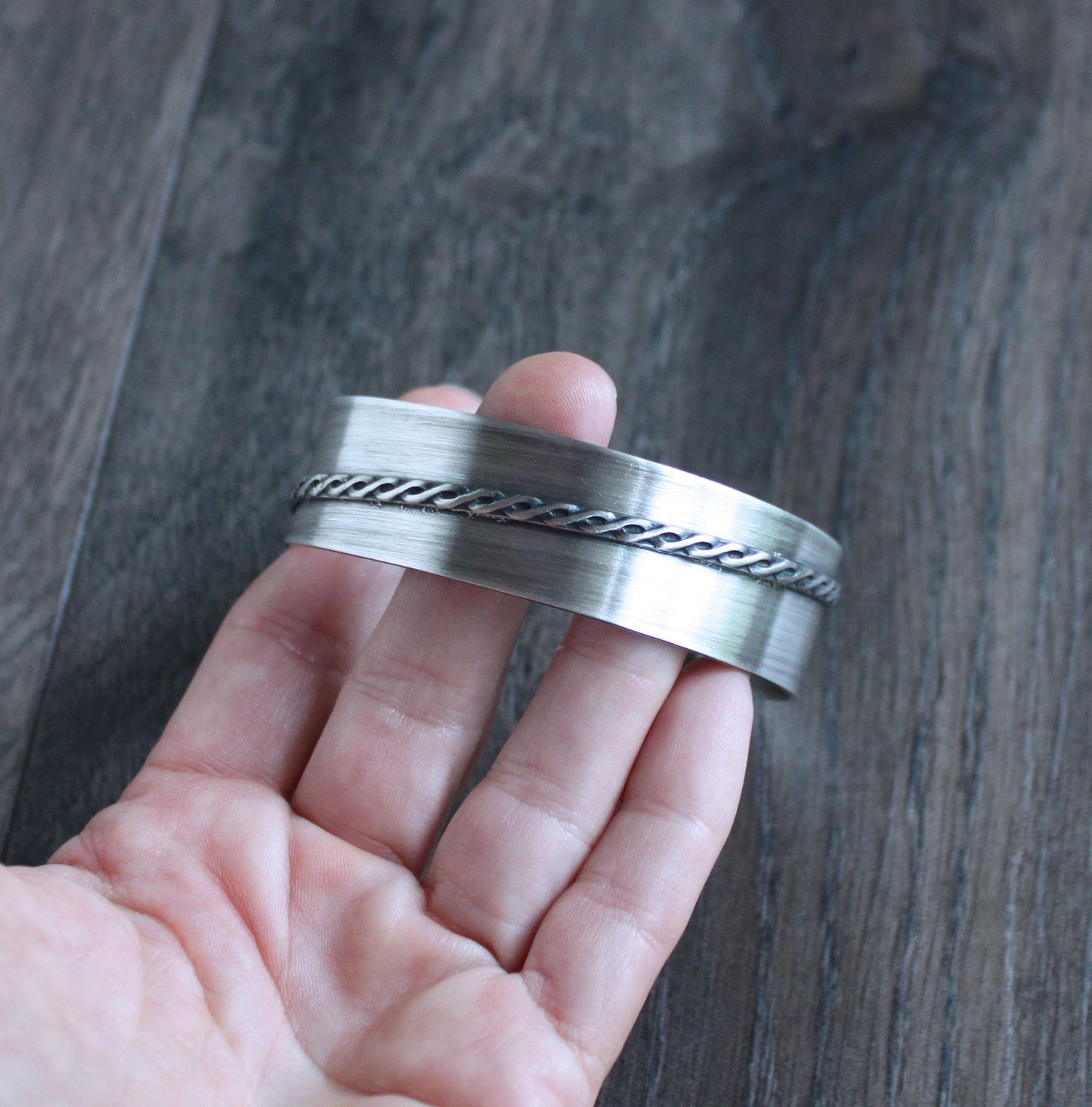 Men's wide sterling silver cuff bracelet