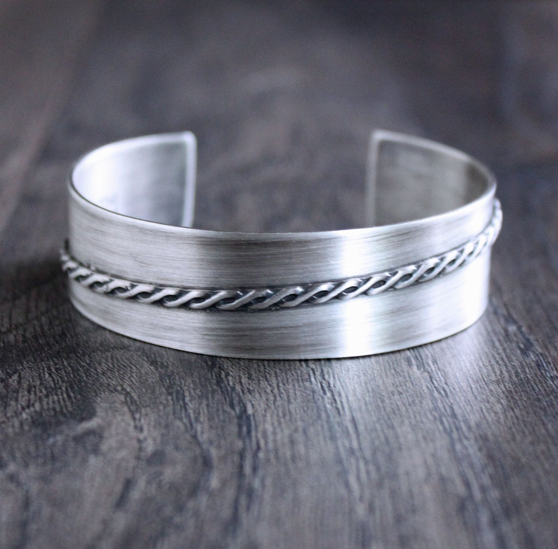 men's wide sterling silver cuff with twist wire