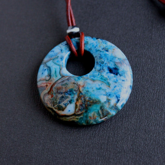 blue crazy lace agate stone pendant