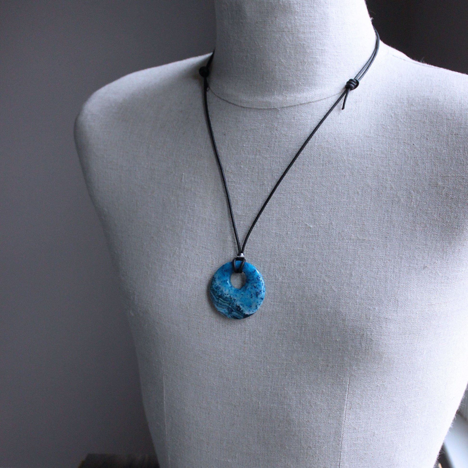 blue crazy lace agate stone pendant necklace