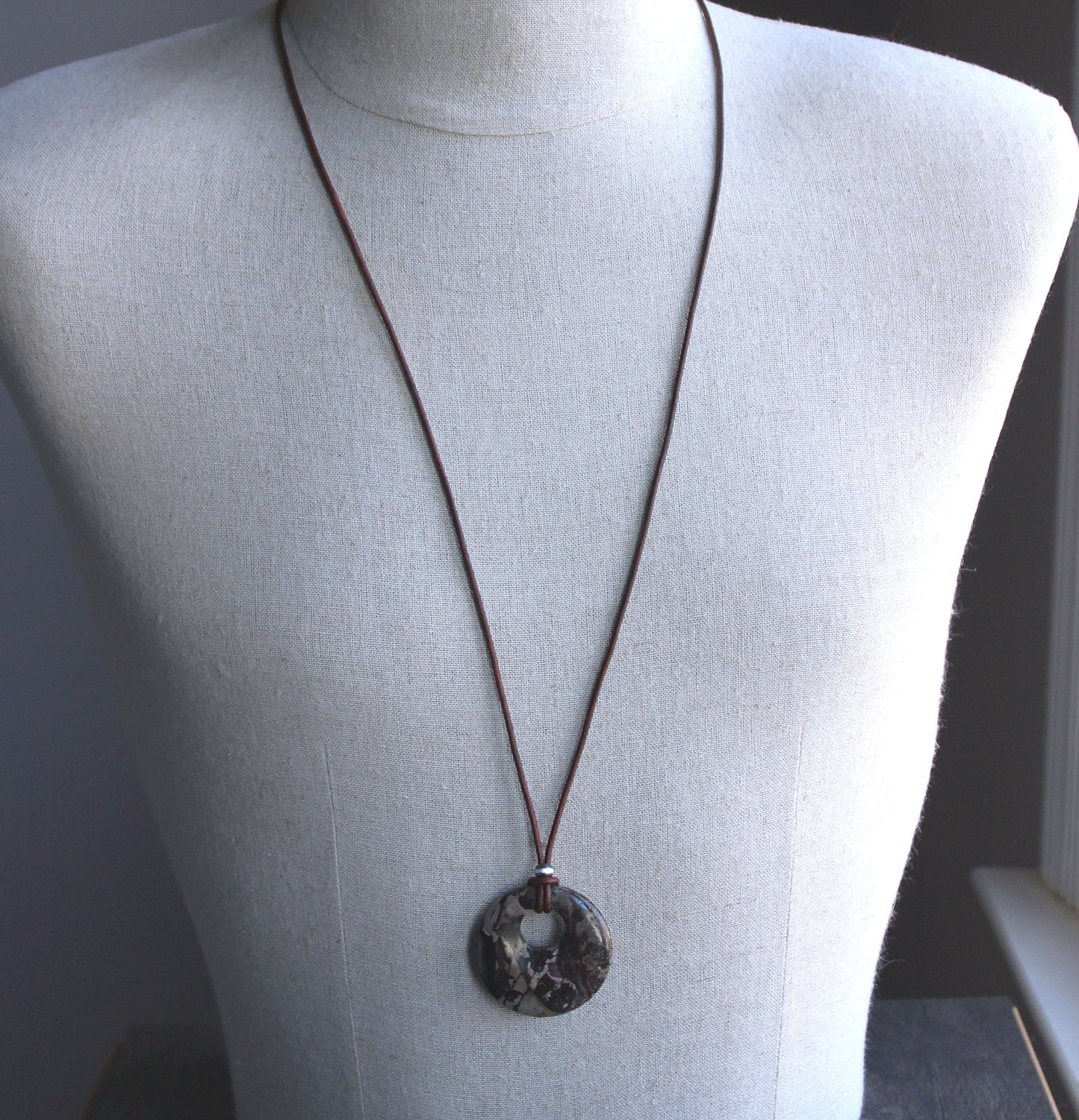 long leather stone pendant necklace