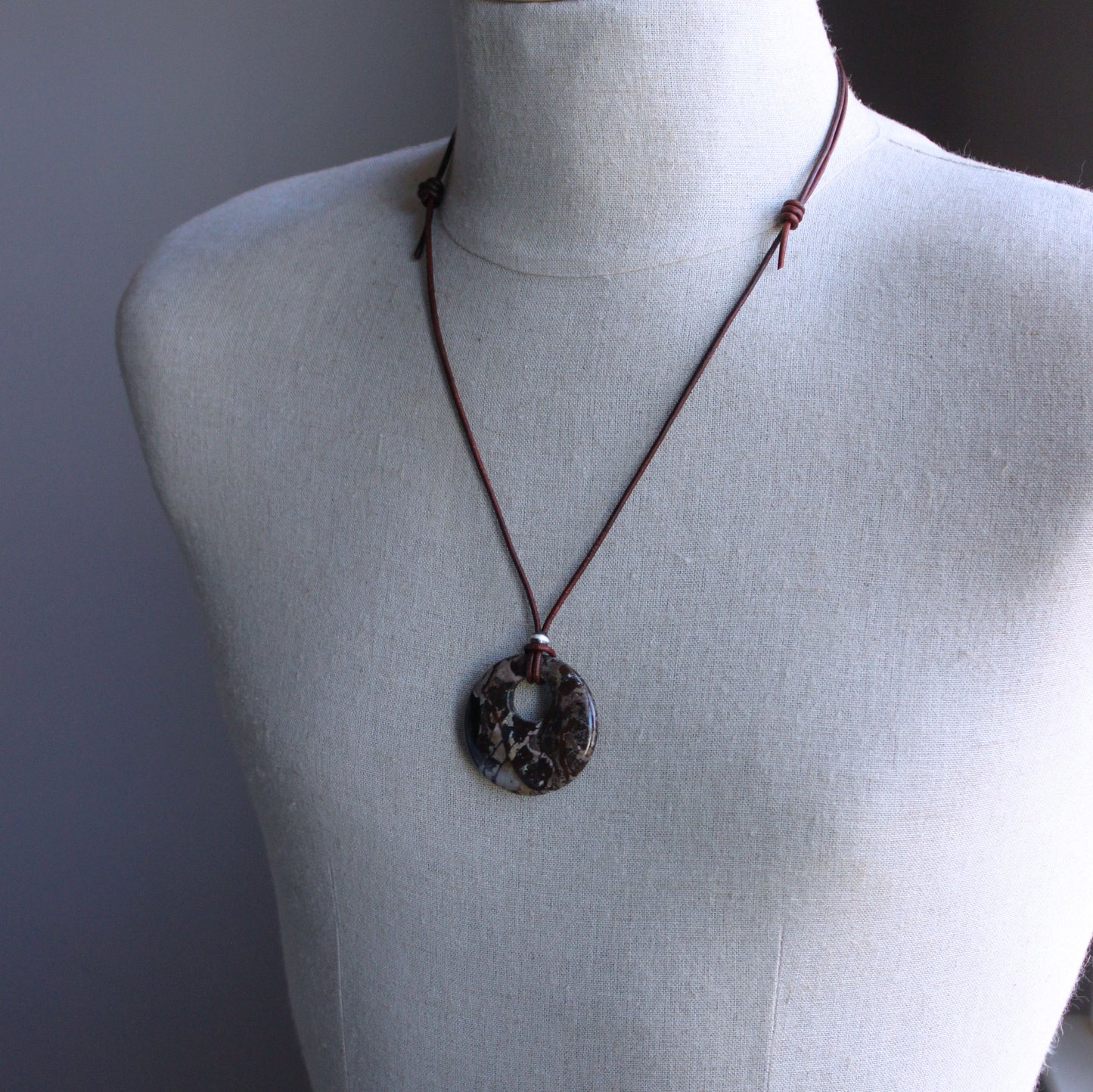 donut stone pendant leather cord