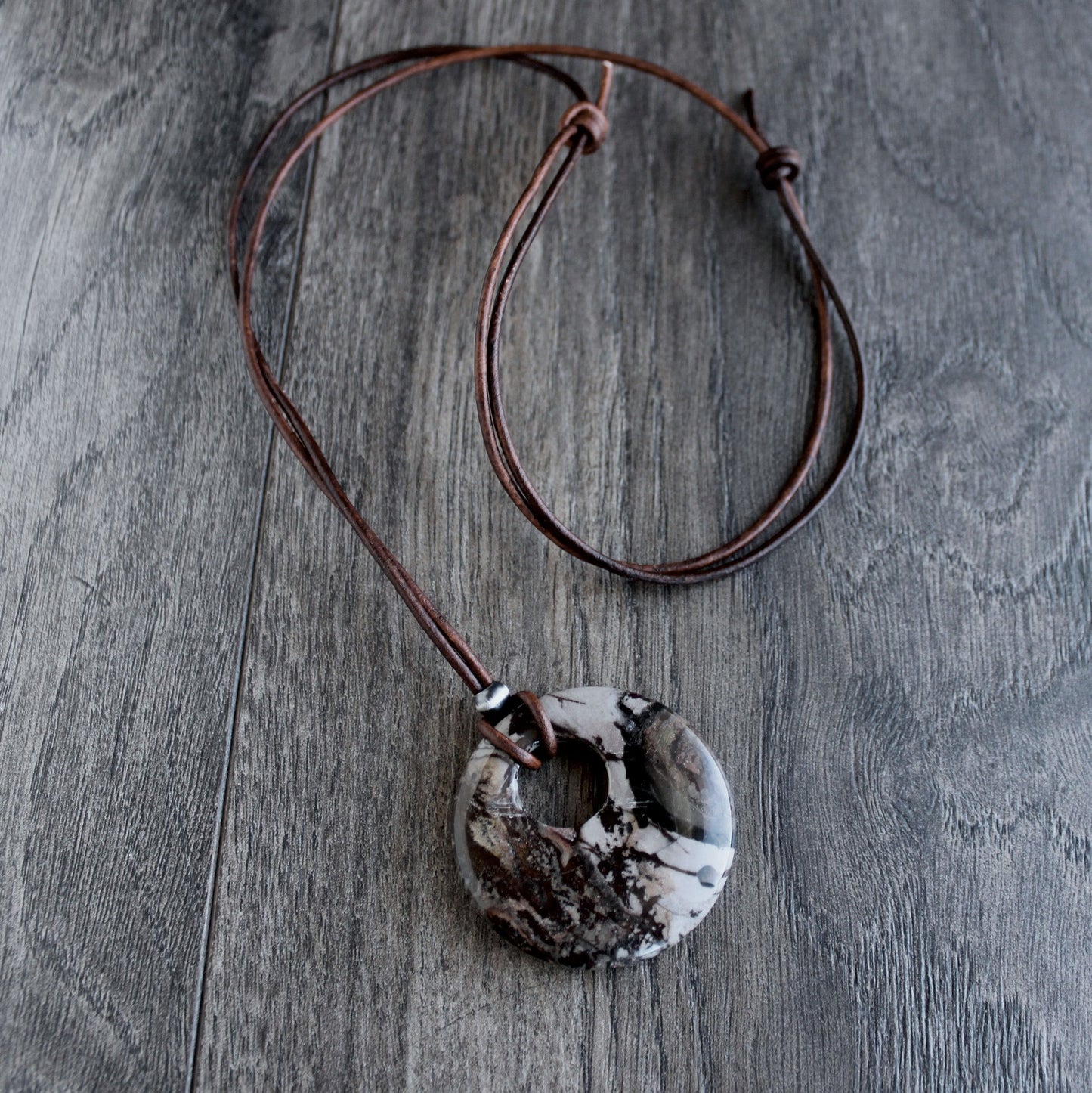 large stone pendant leather necklace