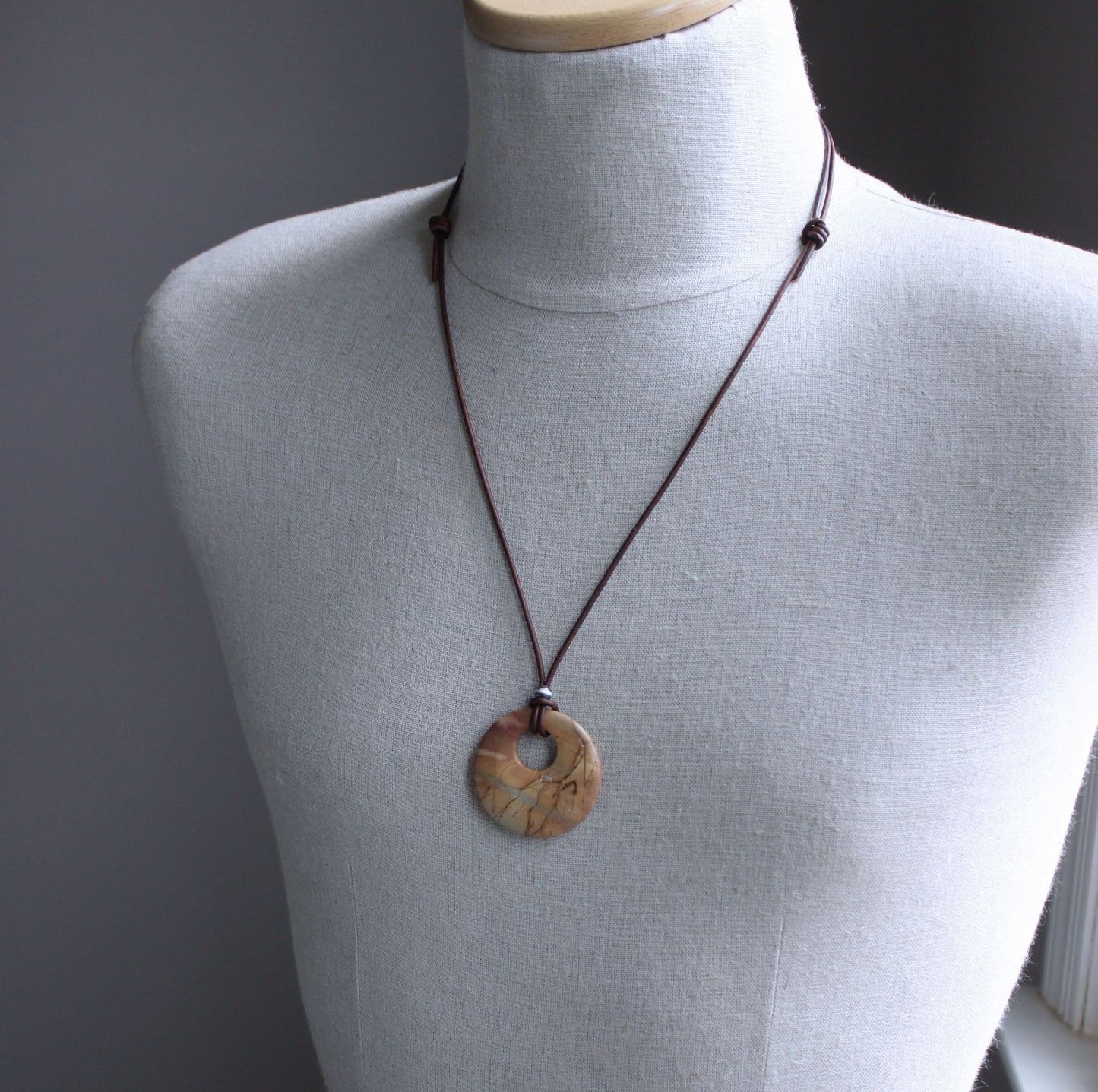 red creek jasper stone leather cord necklace