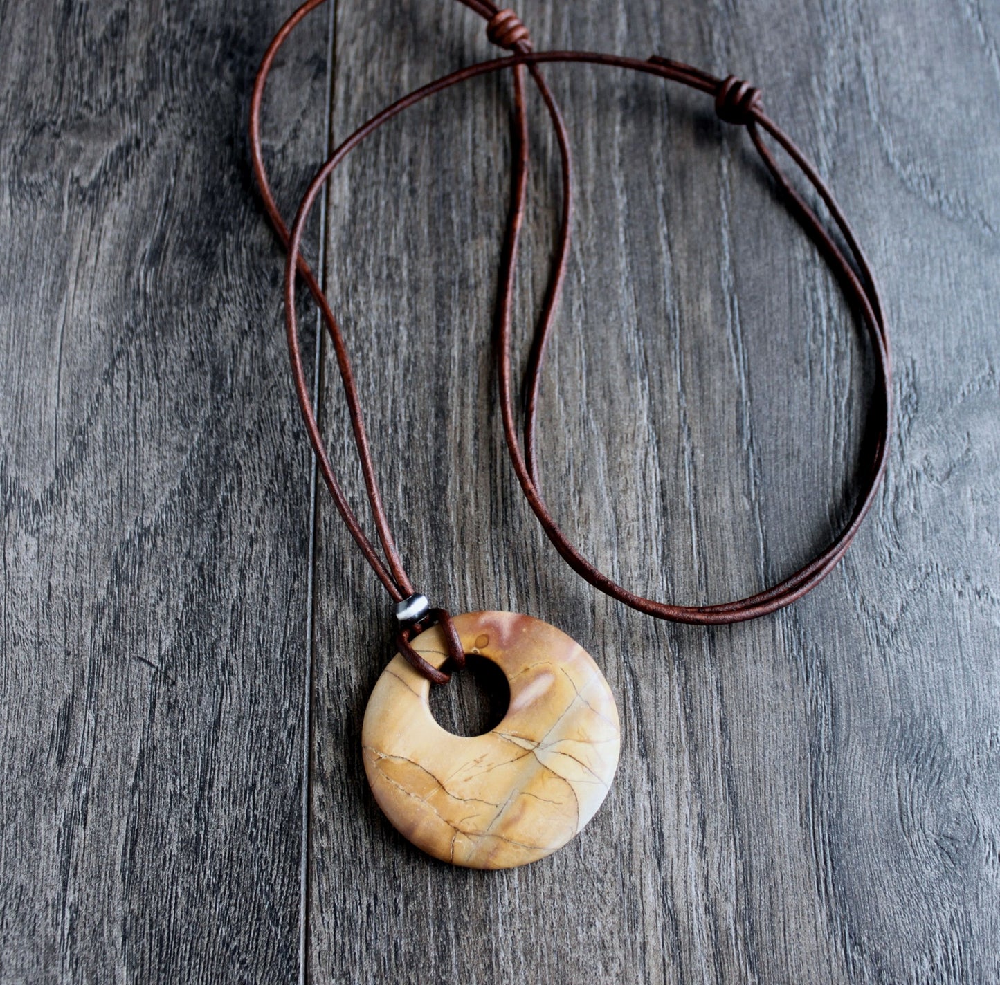 red creek jasper donut on leather cord