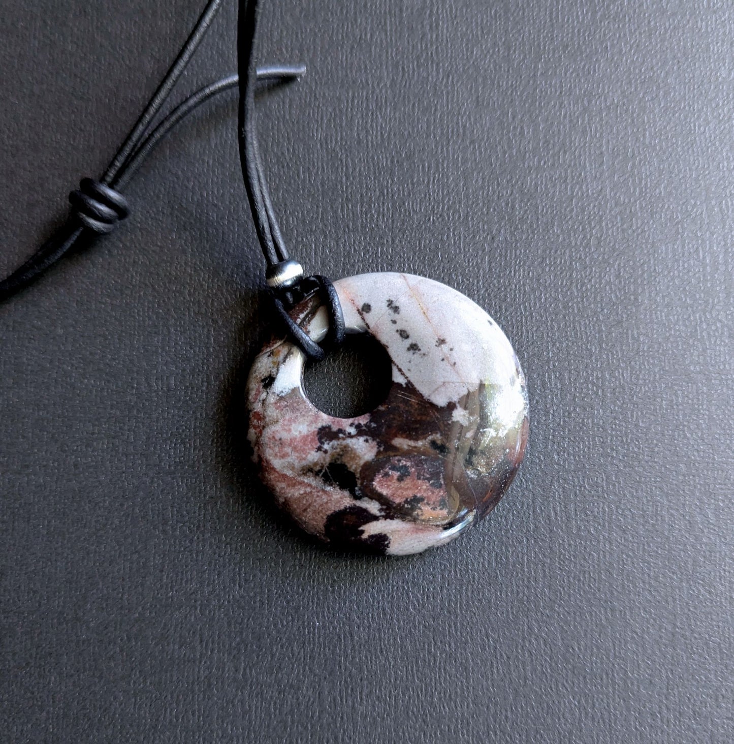 Outback Wood Jasper Stone Pendant on Leather Cord, Adjustable Length
