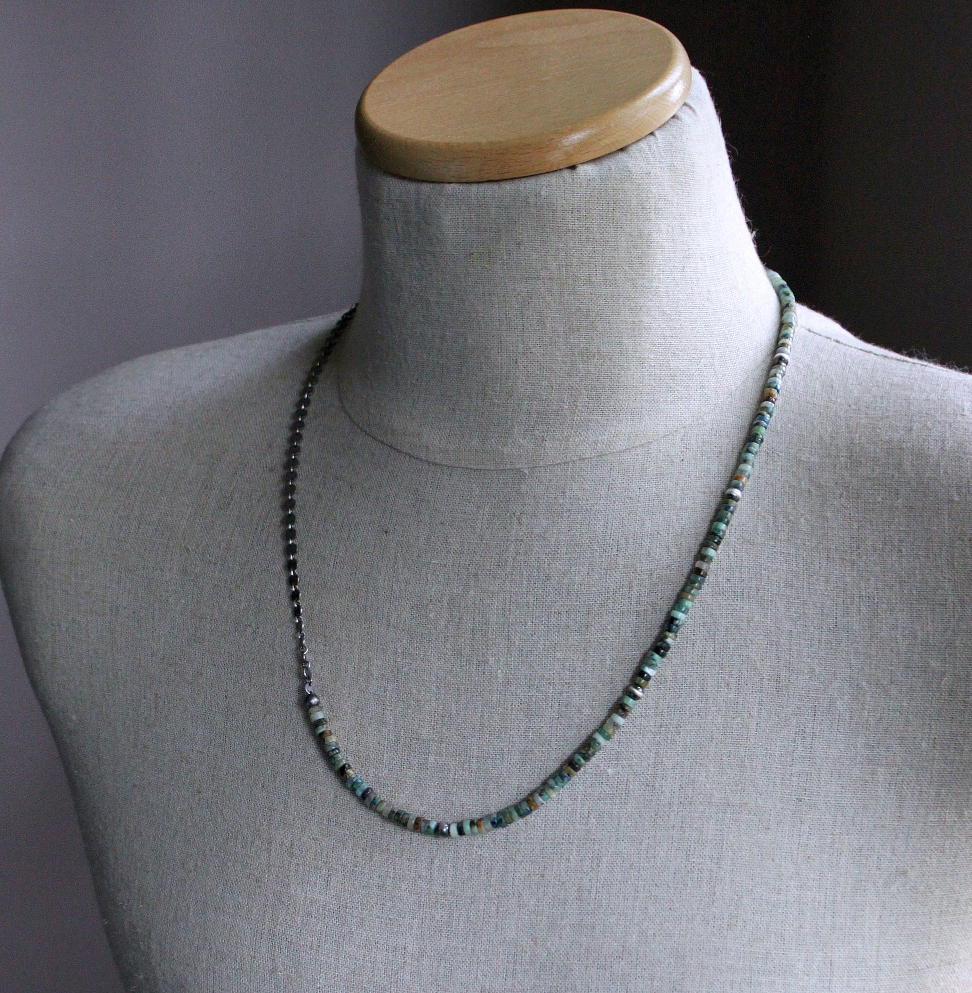 men's chrysocolla bead and chain necklace