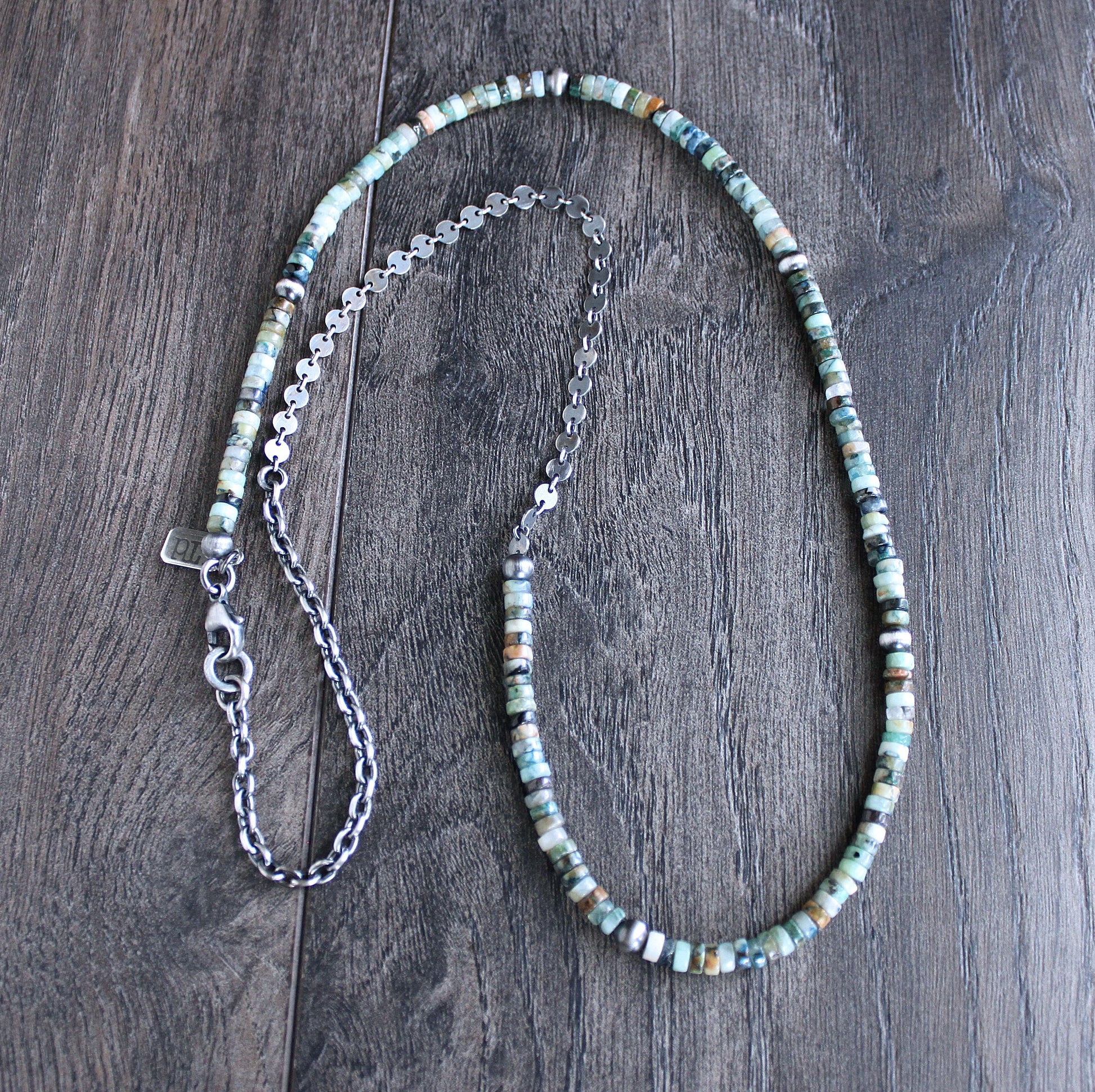 men's heishi bead and chain necklace