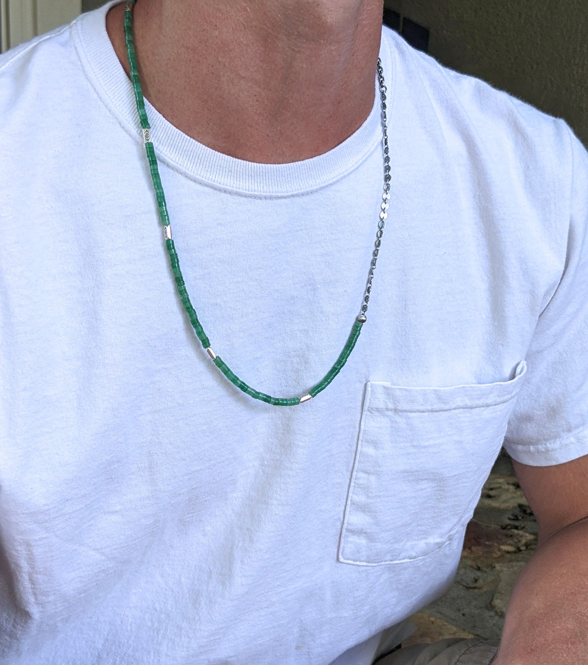 Men's Green Aventurine Chain necklace 26 inches