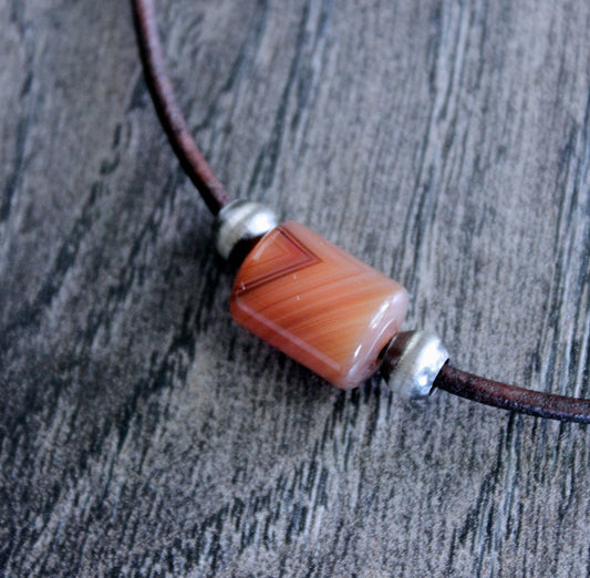 large orange bead leather cord necklace