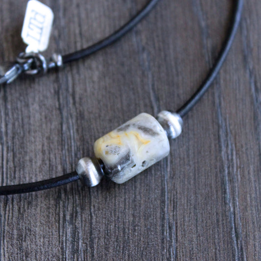 Crazy Lace Agate Barrel Bead Leather Cord Necklace No. 3