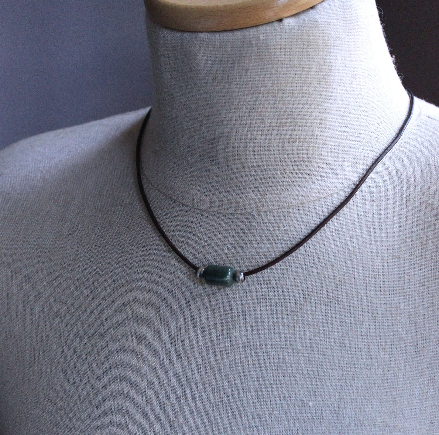 men's large bead leather cord necklace