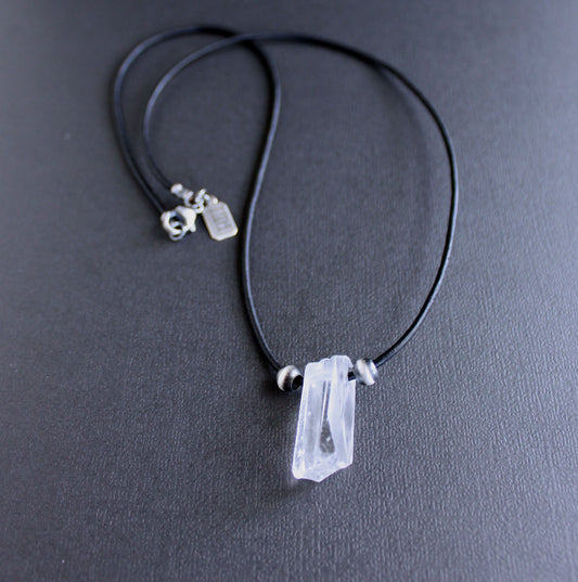 Rough Quartz Crystal on Leather Cord No. 10