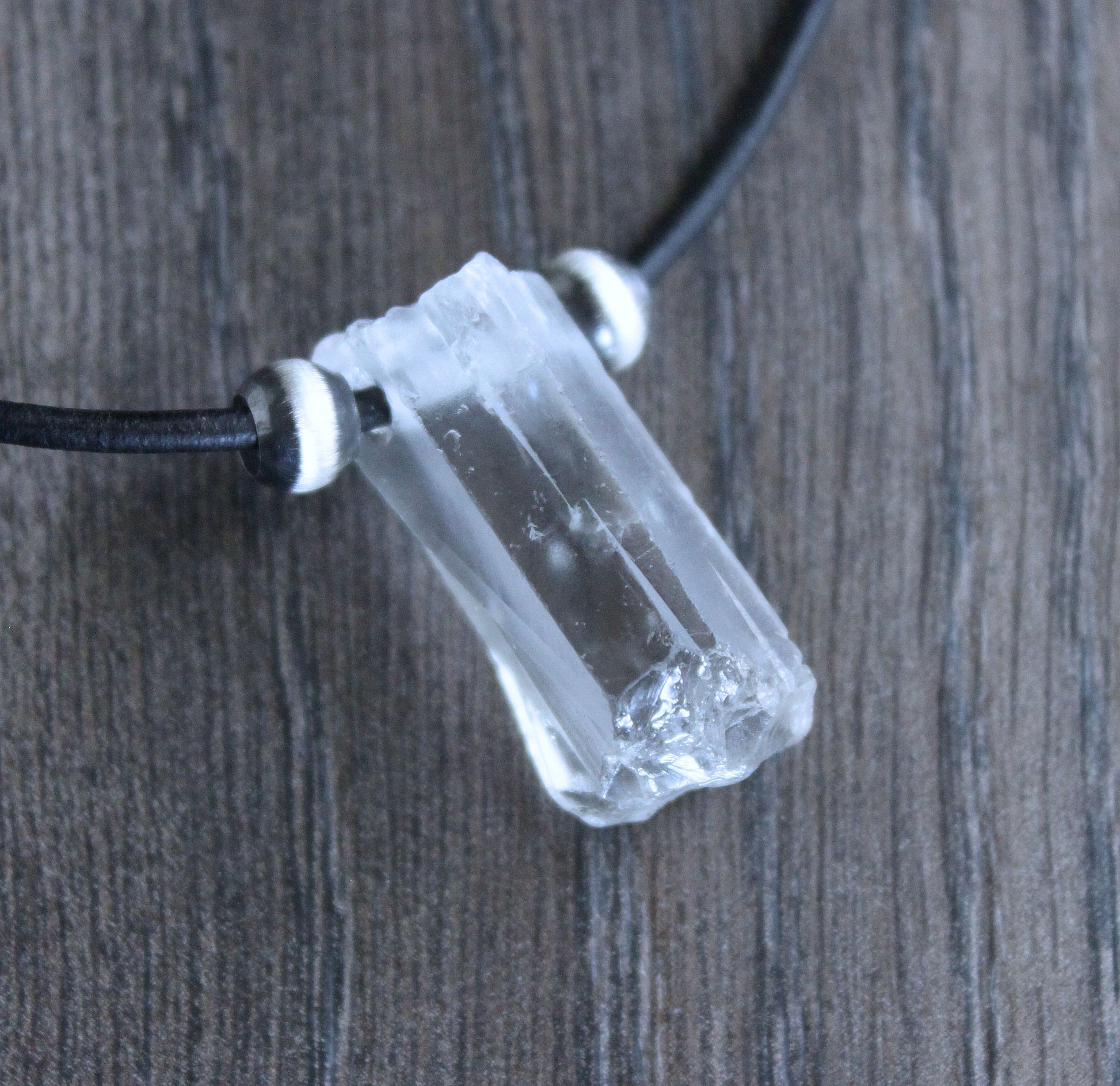 Men's Leather Necklace, Rough Quartz Crystal Pendant โ LynnToddDesigns